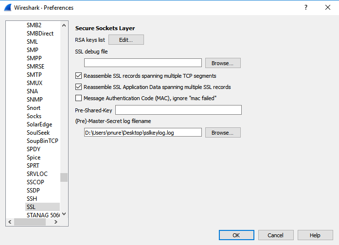 Wireshark ssl key import